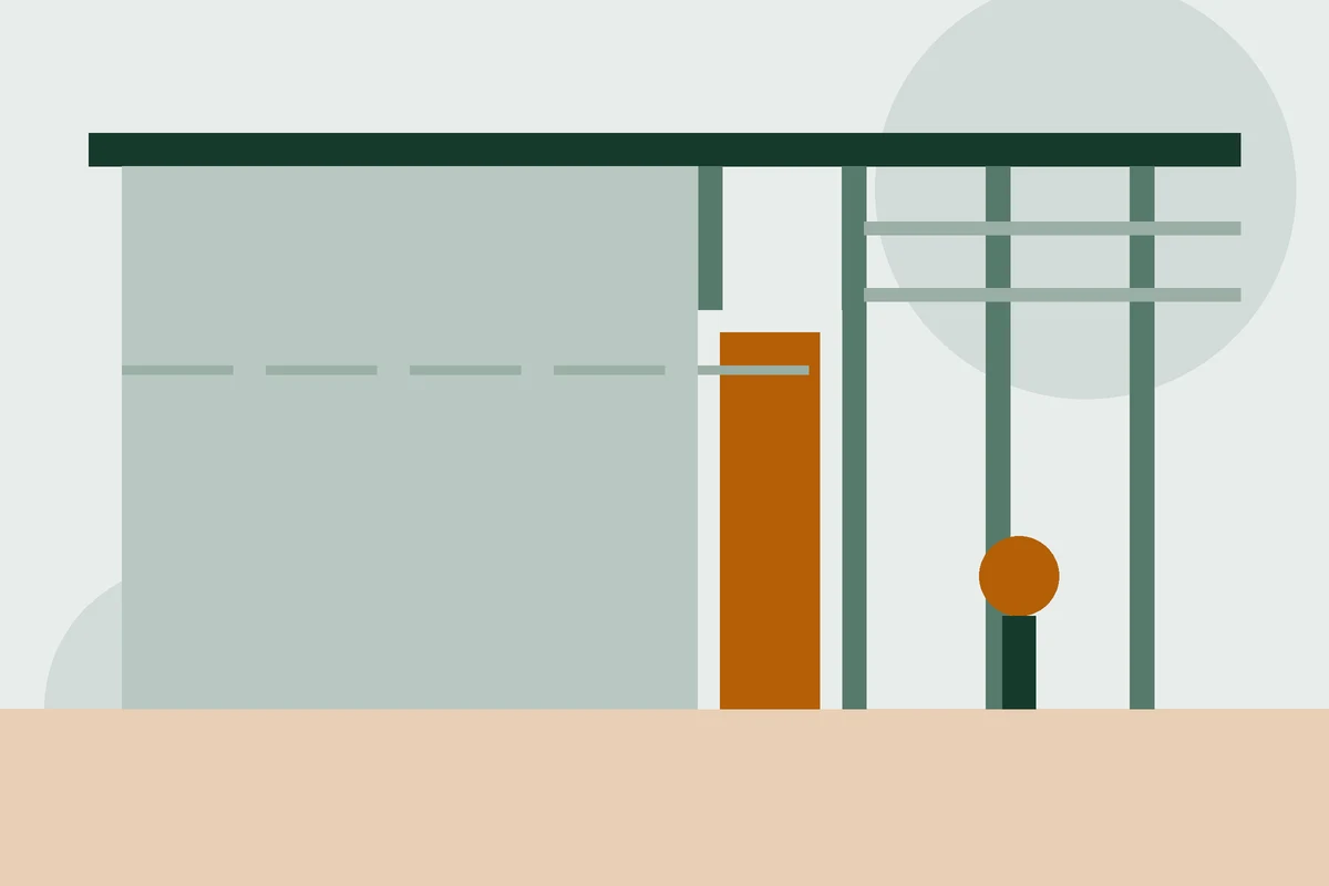 Illustration of an office build-out with metal studs and a door opening