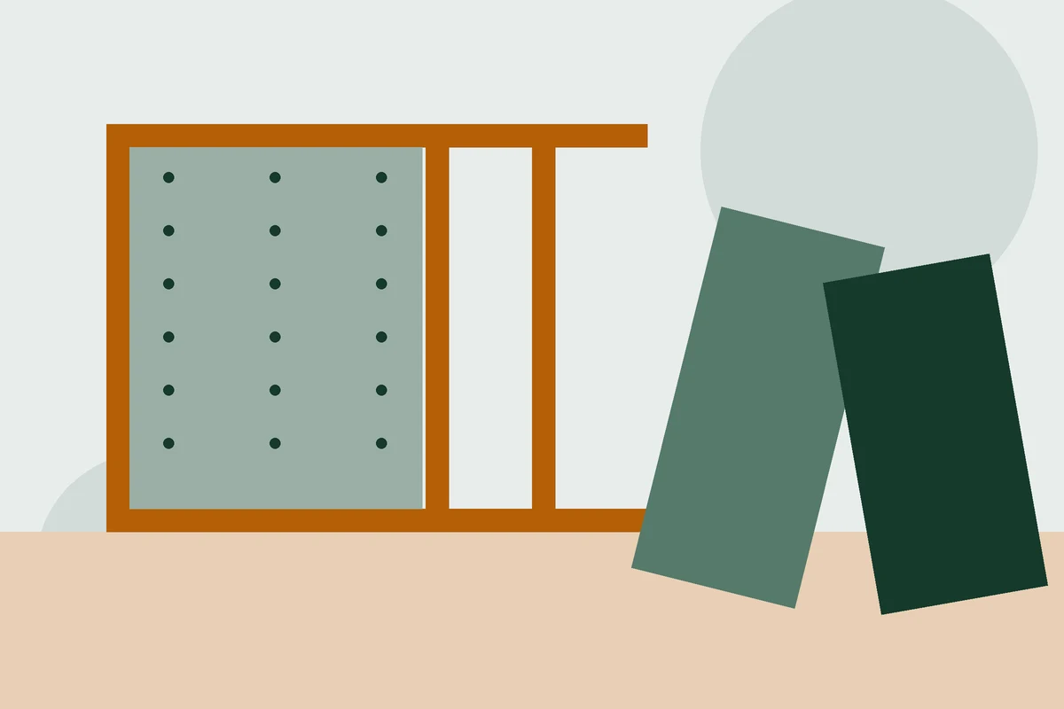Illustration of drywall sheets screwed to wall studs