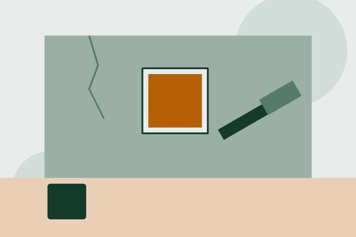 Illustration of a square drywall patch being finished on a wall